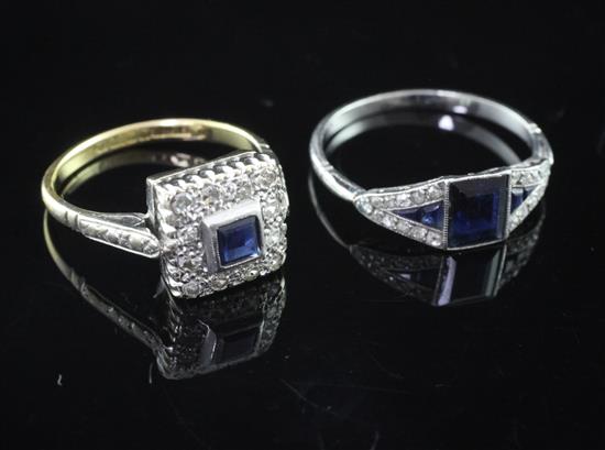 Two sapphire and diamond rings.